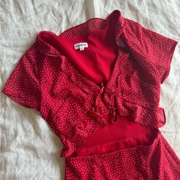 Super Down Mercy Polka Dot Dress in Red - Picture 3 of 7